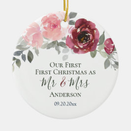 Vår första jul som Mr & Mrs Elegant Blommigt Julgransprydnad Keramik