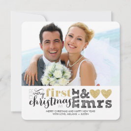 Vår första jul som Mr & Mrs Guld Helgdag Card Julkort