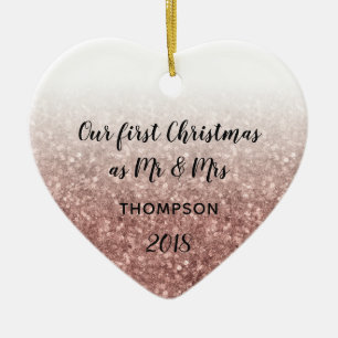 Vår första jul som Mr & Mrs. Married Couple Julgransprydnad Keramik