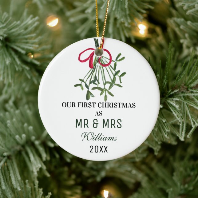 Vår första jul som MR & MRS. Mistletoe Rustic Julgransprydnad Keramik (Träd)