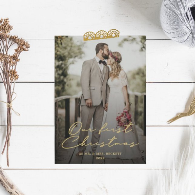 Vår första jul som Mr. & Mrs Photo Helgdag Julkort (Skapare uppladdad)