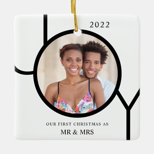 Vår första jul som Mr & Mrs Photo Julgransprydnad Keramik (Framsida)