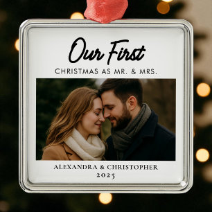 Vår första jul som Mr & Mrs Photo Married Julgransprydnad Metall