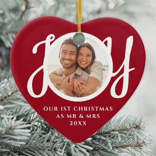 Vår första jul som Mr & Mrs Photo Red Julgransprydnad Keramik