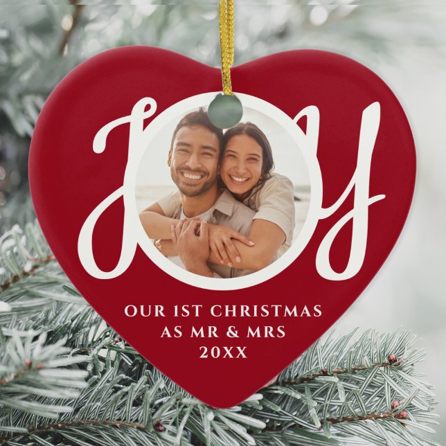 Vår första jul som Mr & Mrs Photo Red Julgransprydnad Keramik (Skapare uppladdad)