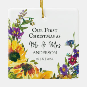 Vår första jul som mr & Mrs Sunblommor Julgransprydnad Keramik