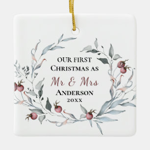 Vår första jul som Mr & Mrs Winter Wedding Julgransprydnad Keramik