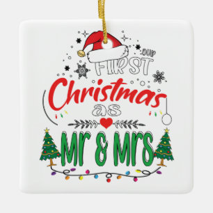 Vår första jul som Mr och Matching Couple Julgransprydnad Keramik