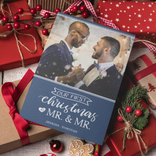 Vår första jul som mr och mr gay bröllop Helgdag Julkort