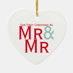 Vår första jul som Mr. och Mr. Gay. Julgransprydnad Keramik