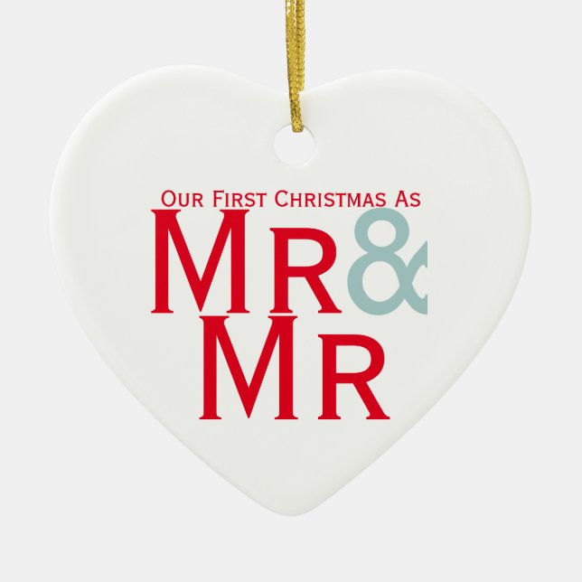 Vår första jul som Mr. och Mr. Gay. Julgransprydnad Keramik (Framsidan)