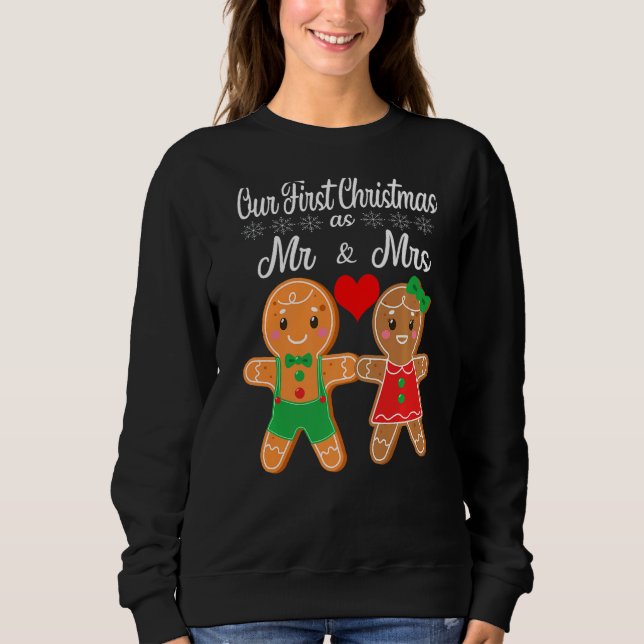 Vår första jul som Mr. och Mrs. 2021 Gingerbröd T Shirt (Framsida)