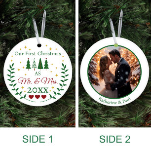 Vår första jul som Mr och Mrs Anpassningsbar Photo Julgransprydnad Keramik