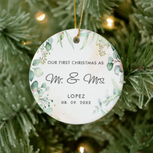 Vår första jul som mr och Mrs Blommigt Julgransprydnad Keramik
