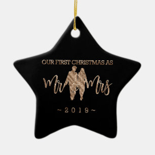 Vår första jul som Mr. och mrs Bröllop Couple Julgransprydnad Keramik