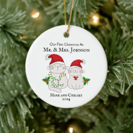 Vår första jul som mr och Mrs Cute Cats Julgransprydnad Keramik