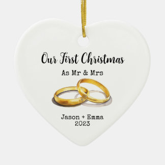 Vår första jul som mr och Mrs. Julgransprydnad Keramik