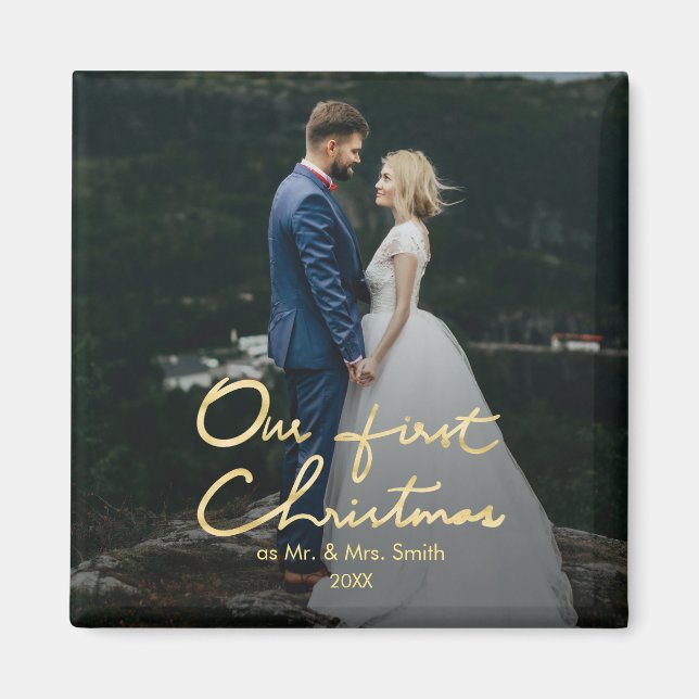 Vår första jul som Mr. Och Mrs. | Kortsaksfoto Magnet (Framsidan)
