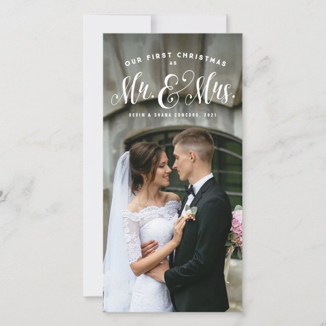 Vår första jul som mr och Mrs. Newlyed-foto Julkort (Framsida)