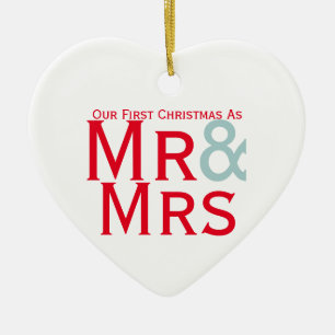 Vår första jul som Mr. och Mrs. Par Julgransprydnad Keramik