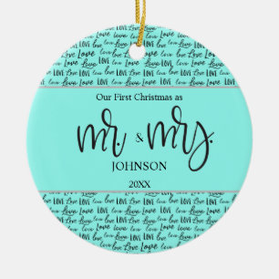 "Vår första jul som Mr. Och Mrs." PERSONLIG K Julgransprydnad Keramik