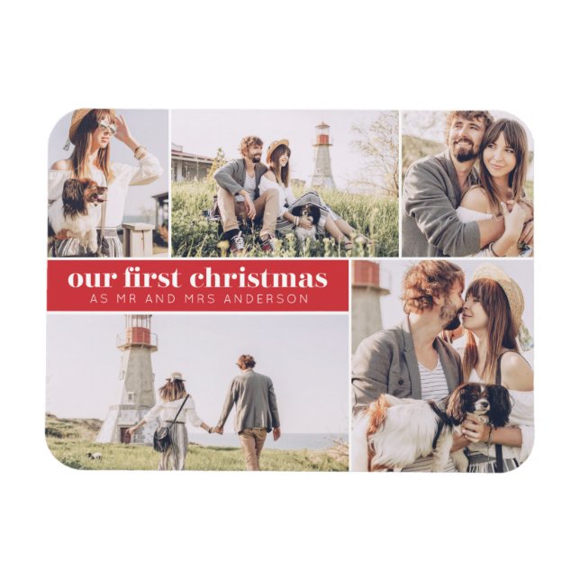Vår första jul som Mr. och Mrs. Photo jul Magnet (Horisontell)