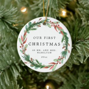 Vår första jul som Mr och Mrs Wandeans Julgransprydnad Keramik