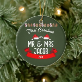 Vår första jul som mr och Newlyed Julgransprydnad Keramik