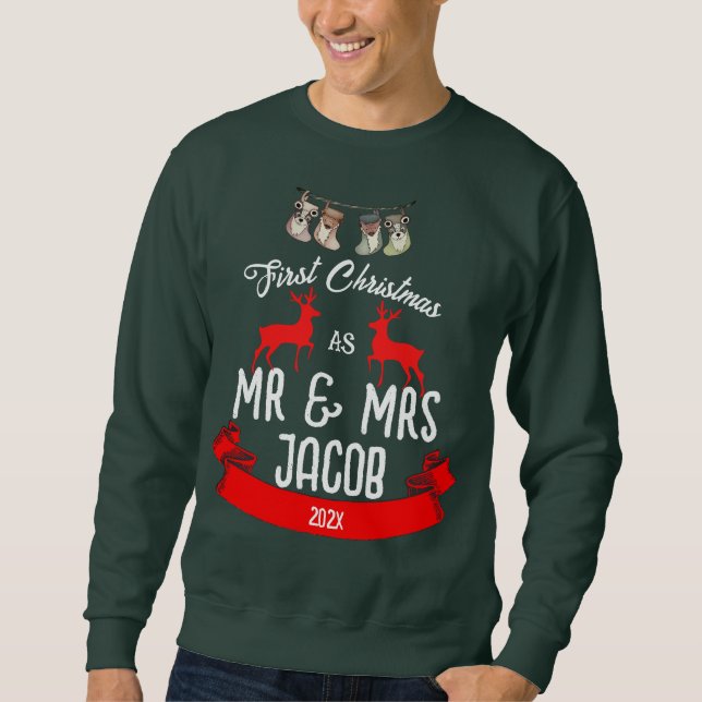 Vår första jul som mr och Newlyed Lång Ärmad Tröja (Framsida)