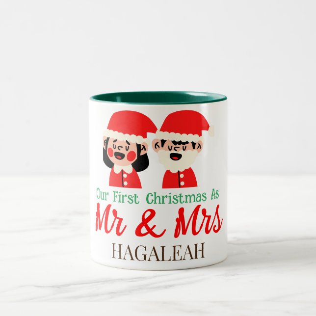 Vår första jul som mr och Newlyed Två-Tonad Mugg (Center)