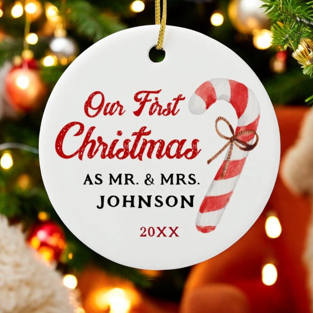 Vår första jul som Mr. och Newlyweds Julgransprydnad Keramik (Skapare uppladdad)