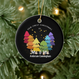 Vår första jul som Mrs. & Rainbow Träd Julgransprydnad Keramik