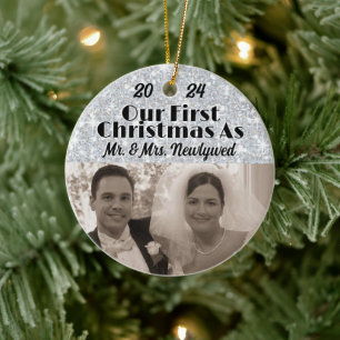 Vår första jul som Newlyweds anpassar foto Julgransprydnad Keramik