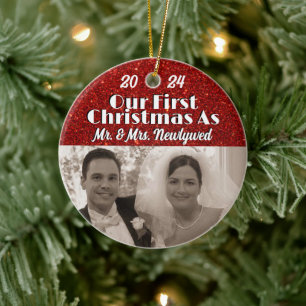 Vår första jul som Newlyweds anpassar foto Julgransprydnad Keramik