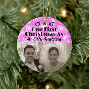 Vår första jul som Newlyweds anpassar foto Julgransprydnad Keramik