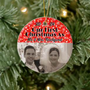 Vår första jul som Newlyweds anpassar foto Julgransprydnad Keramik