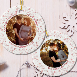 Vår första jul som | Red Ditsy Snowflake Photo Julgransprydnad Keramik