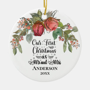 Vår första jul som Red Rosa ros Julgransprydnad Keramik