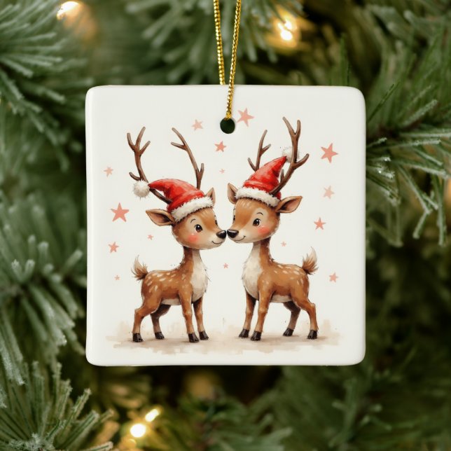 Vår första jul Söt julbock i tomtehatt Julgransprydnad Keramik (Träd)