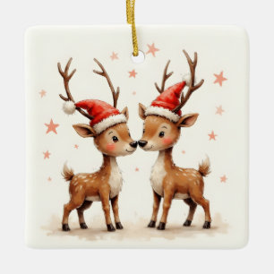 Vår första jul Söt julbock i tomtehatt Julgransprydnad Keramik
