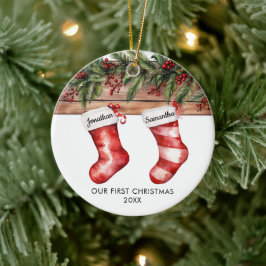 Vår första jul söta strumpa par julgransprydnad keramik