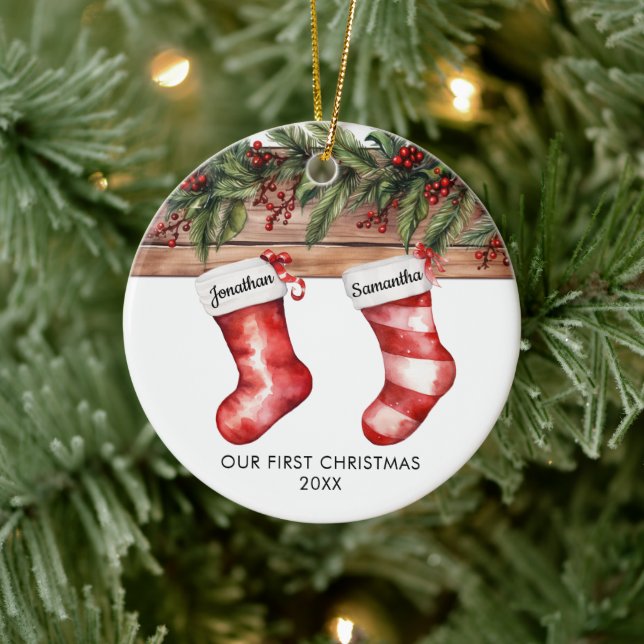 Vår första jul söta strumpa par julgransprydnad keramik (Träd)