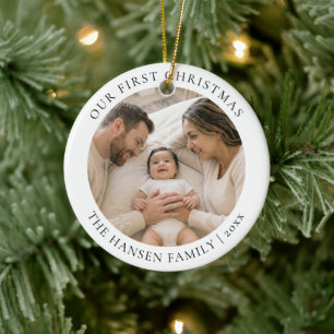 Vår första jul special familjefoto julgransprydnad keramik