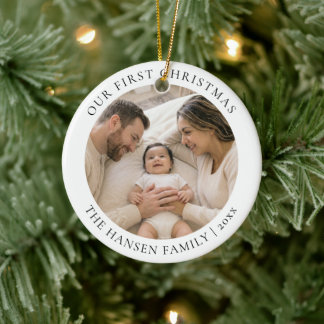 Vår första jul special familjefoto julgransprydnad keramik