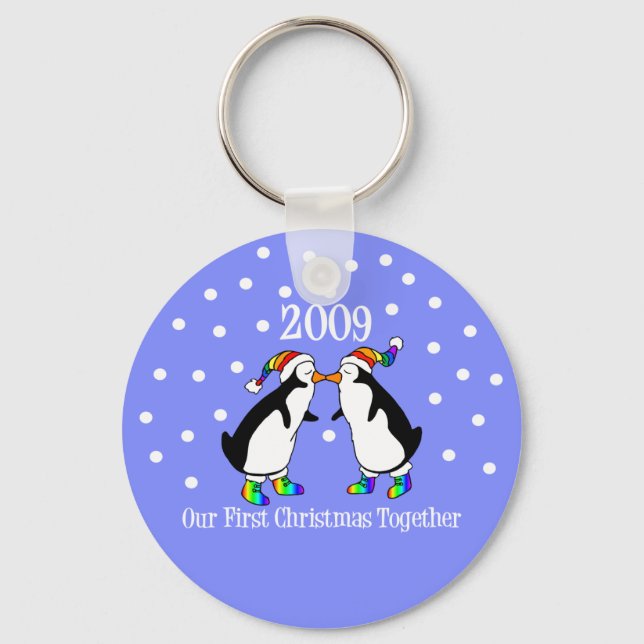 Vår första jul tillsammans 2009 (GLBT Penguins) Nyckelring (Framsida)