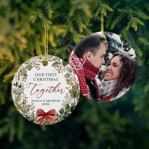 Vår första jul tillsammans Fotoornament Julgransprydnad Keramik