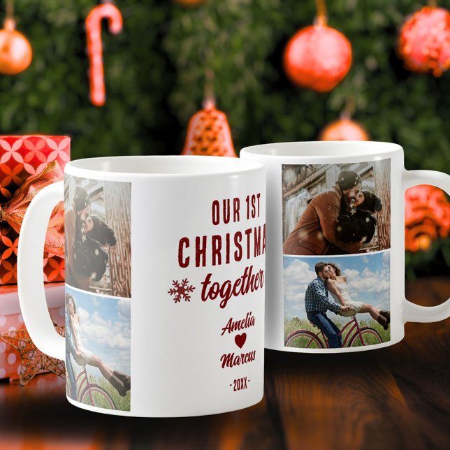 Vår första jul tillsammans Heart 2 Foton Kaffemugg (Skapare uppladdad)