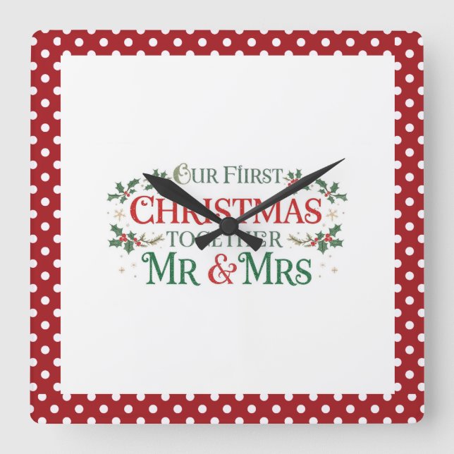 Vår första jul tillsammans herr och fru fyrkantig klocka (Framsida)