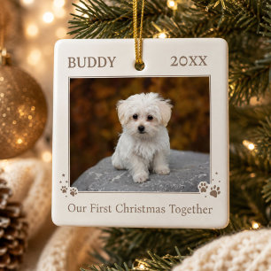 Vår Första Jul Tillsammans Hund Foto Julgransprydnad Keramik