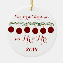 Vår första jul tillsammans julgransprydnad keramik